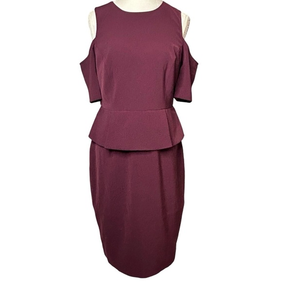TED BAKER LONDON Dress Peplum Pencil Off the shoulder Wine Size 4 Like new - Picture 1 of 16